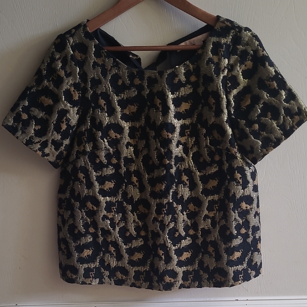 Anthropologie Hutch Metallic Leopard Jacquard Blouse Sz S - Picture 2 of 6